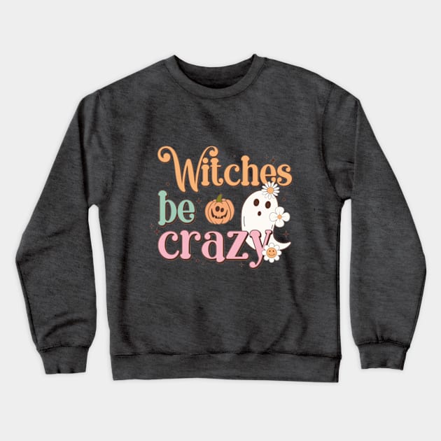 Crazy Witches Pink Halloween Crewneck Sweatshirt by BIBLIOTEECA